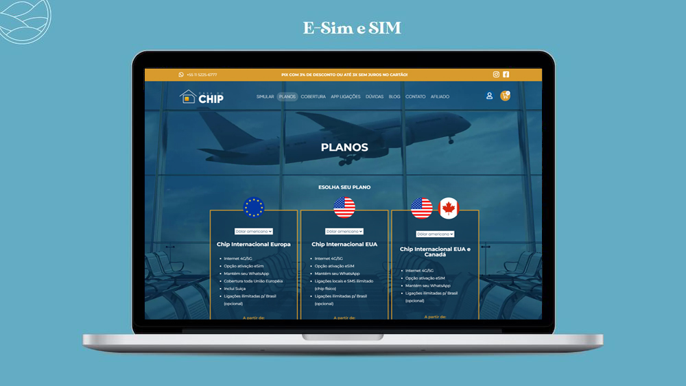 No site A Casa do Chip é possível contratar planos personalizados e SIM e eSIM para os Estados Unidos