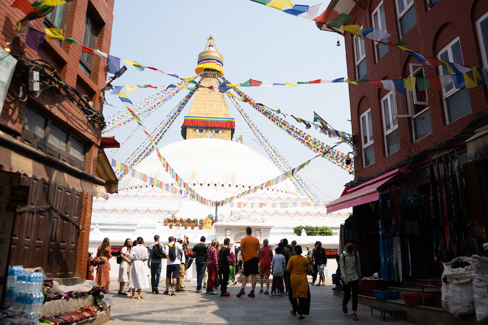 Buddha Stupa, um dos maiores templos budistas do Nepal. 