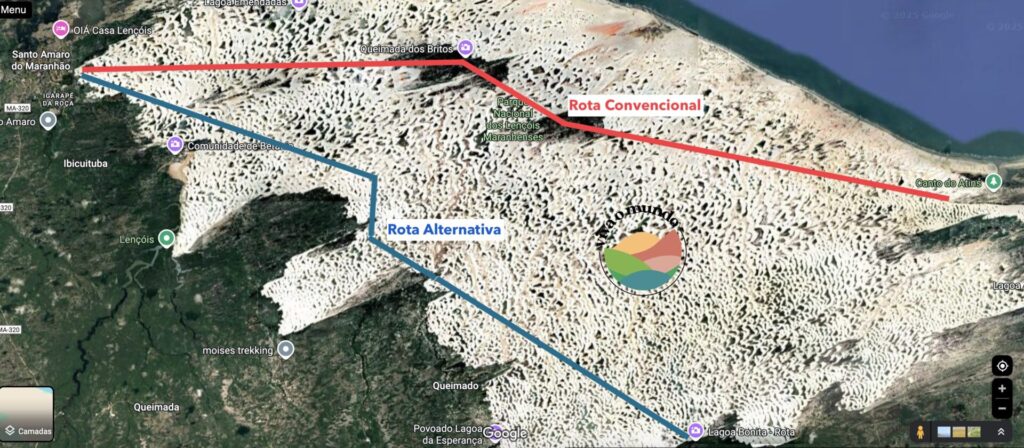 Mapa da Travessia dos Lençóis Maranhenses - Trekking a pé nos Lençóis